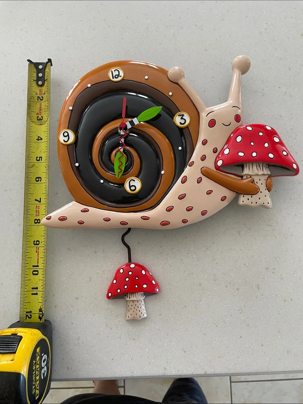 Snail Mushroom Wall Clock in Beige and Red